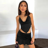 LLYGE Women Fashion Halter  Backless Crop Top  Mini Skirts 2-Pieces Sets 2023 Summer Women Fashion Trend Hollow Out Y2K Tracksuit