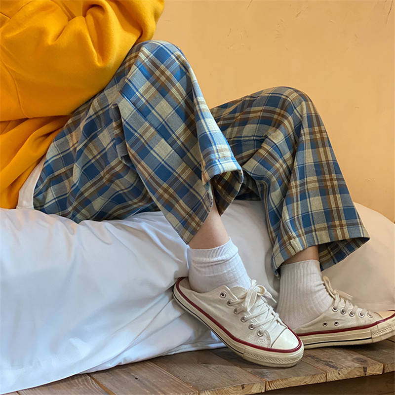 LLYGE Harajuku Plaid Pants Women Oversize Wide Leg Trousers Female Korean Style High Waist Checkered Pajama 2023 Spring Summer
