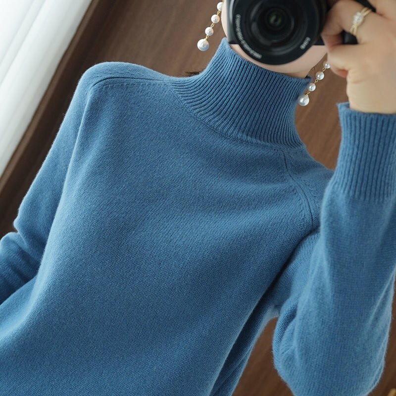 Llyge Women Turtleneck Cashmere Sweater Autumn Winter Sloid Color Knitted Jumper Female Casual Basic Bottoming Pullover Sweaters 2023