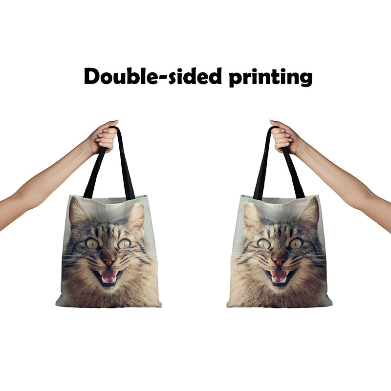 New Harajuku Animal Print Canvas Bag Ladies Casual Shopping Handbag Cute Cat Face Large Capacity Shoulder Bag Female Student