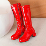 Llyge 2022 New PU Leather Winter Fall Women Knee High Boots Thick Heel Zipper Women Long Boots Fashion Candy Colors Ladies Party Boots