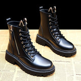 Llyge 2023 Women's Autumn Martin Boots Fashion Zipper Round Toe Cute Short Leather Boots Woman Casual Platform Goth Shoes Motorcycle