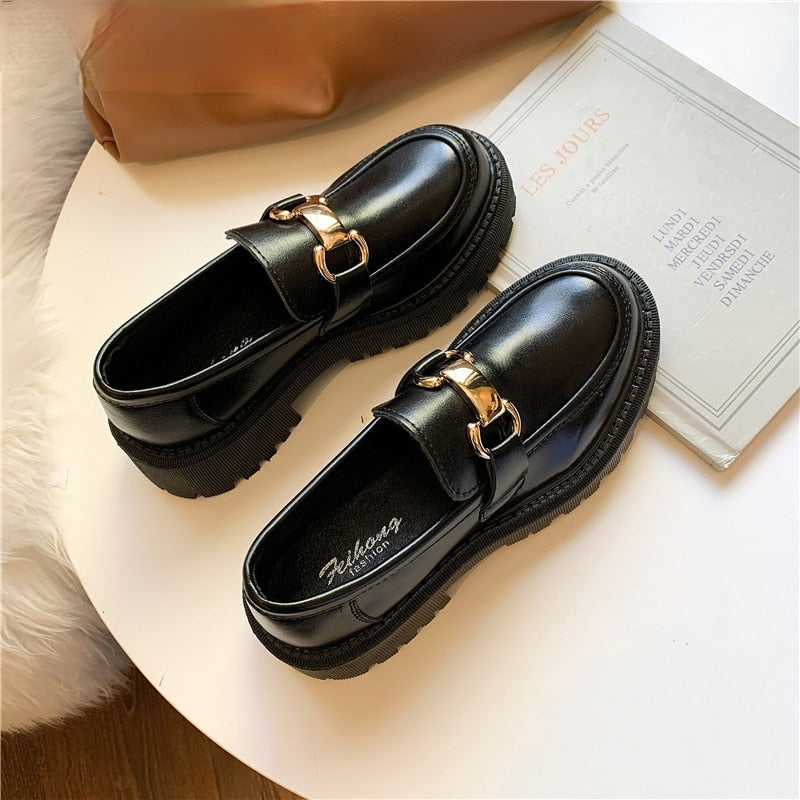 Llyge 2022 Spring And Autumn New Women's Flat Shoes Ladies Leather Platform Shoes Casual Buckle Shoes Ladies Fashion All-Match Shoes