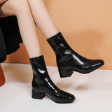 Llyge 2023 Women Boots Autumn New Black White Ankle Boots Fashion Square Toe Ankle Boots Comfortable Low Heel Ladies Shoes Boots Beige