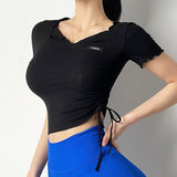 Llyge 2023 Women Sport Crop Top Fashion  Yoga Shirts High Elastic Workout T-shirts Short Sleeve Female Quick Dry Sportswear