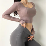 Llyge 2023 Long Sleeve Sports Bra Fitness Women Sport Workout Blouse Push Up  Yoga Crop Top Running Gym Shirt Activewear