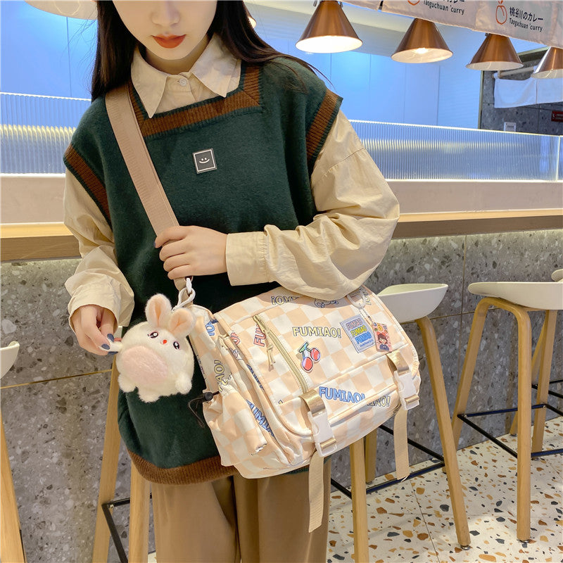 Back To School LLYGE Japanese Cute Women Plaid Messenger Bags Ladies Cover Shoulder Crossbody Bag Sweet  Teenager Girls Checkerboard Bunny Handbags