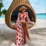 Llyge Beach Dress 2023 Bikini Cover Up Print Bathing Suit Women Kimono Plus Size Tunic  Long Sleeve Swimwear Cover-Ups