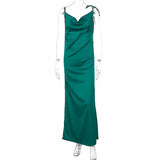 LLYGE  Backless Belt V Neck Spaghetti Strap Chest Wrapping Satin Dress Women  Slim Party Long Dresses Female Vestidos