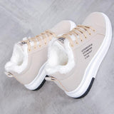 Llyge 2023 Women Winter Warm Fur Plush Lady Casual Shoes Lace Up High Top Wedge Sneakers Fashion Platform Snow Boots Flat Vulcanized Shoes