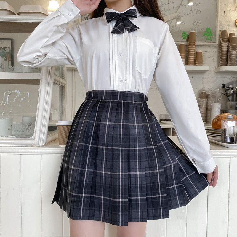 Llyge Japanese Skirt High Waist Pleated Skirt Smoky Gray Gothic  Cute Mini Plaid Skirt JK Uniform Student Clothes New