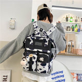 Llyge Vintage Casual Women Plaid Purple Backpacks 2023 New Fashion Black Cow Pattern Travel Bag For Teenager Girls Backpack School Bag