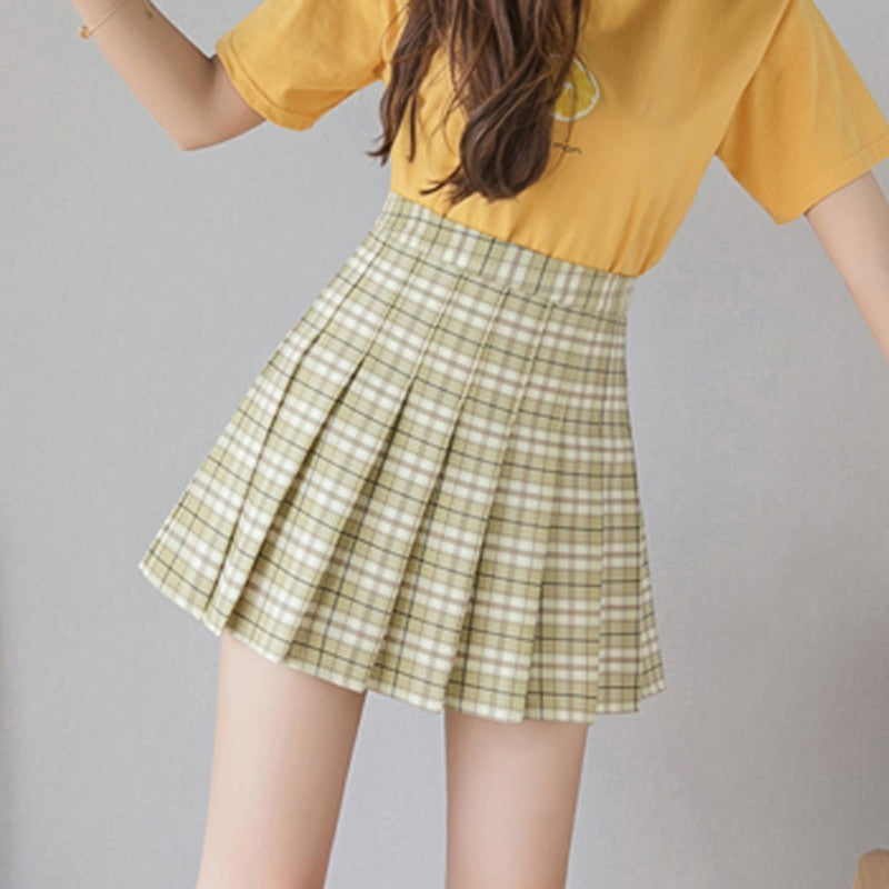 Llyge Fashion Short Pleated Plaid Women Skirt High Waist Casual Slim A Line Mini Skirt Preppy Style Street Wear Summer New
