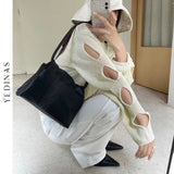 Llyge Korean Style Hollow Out Pullovers Loose Hole Dasign Ladies Jumpers Oversize Chic Women Knit Sweaters Japanese Streetwear