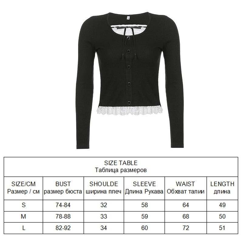 Llyge  Graduation party  Casual Black T-Shirts Autumn Gothic Clothes Streetwear Bow Milkmaid  Crop Tops Women Punk Grunge Long Sleeve Tees