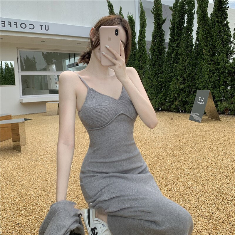 Llyge  2023  Autumn New Ladies V-neck Sling Dress2023 Women Fashion Outfit  Sling Vest Cardigan Fashion Vacation Three-Piece Set Vacation