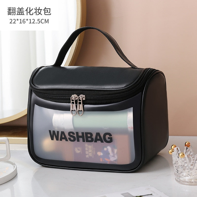 FUDEAM PU Women Travel Storage Bag Toiletry Organize Waterproof PVC Cosmetic Bag Portable Transparent MakeUp Bag Female Wash Bag