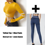 Llyge 2023 Yoga Set Women Sports Suit Wear Set Letter Fitness Clothing Booty Pants Leggings+Sport Crop Top Shirts Gym Sportswear