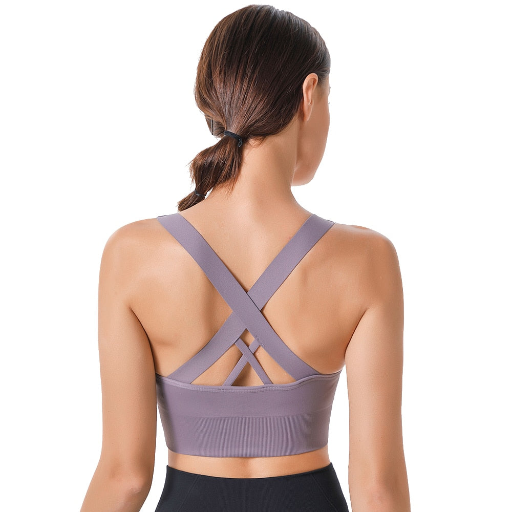 Yoga Bra Top For Fitness Plus Size XXL High Impact Shockproof Wirefree Cross Nylon Sportswear for Running Gym Pilates Workout