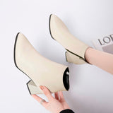 Llyge 2022 New Fashion Leather Ankle Boots Women Thick High Heels Zipper Pointed Toe Autumn Winter Woman Shoes Square Heel White Black