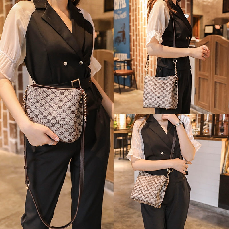 Llyge  Graduation party  Shoulder Bag For Women 2023 New Luxury With Crossbody Sling Chain Strap Plaid Mahjong Designer Brand Pu Leather Vintage Handbags