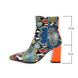 Llyge Color Brown Gray Women Ankle Boots Snake Print Fashion Pointed Toe Thick High Heel Ladies Short Boots Autumn Winter Lady Shoes