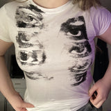 LLYGE Grunge Aesthetic Gothic Punk T-Shirts White Women Summer Graphic Print Crop Tops Slim Short Sleeve Fashion Alt Clothes