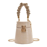 Llyge 2022 Fashion Crocodile Pattern Female Shoulder Bag Bucket  Lock Chain Crossbody Handbag Portable Gold Chain Lock Bucket Bag