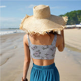 LLYGE 100% Natural Raffia Straw Sun Hat Women Summer Large Jazz Straw Hat Wide Brim Floppy Beach Hat Hand Weave Fashion Panama Cap
