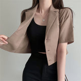 Llyge  Korean Pure Color Short Sleeve Cotton Linen Suit Blazer Female 2022 Summer New Temperament Short Jacket Office Ladies