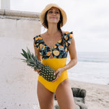 Llyge 2023 New  Ruffle One Piece Swimsuit Swimwear Women Print Floral Deep-V Bathing Suit Hollow out Bodysuit Beach Wear Monokini