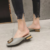 Llyge Designer Women Pumps Slippers Slip On Mules Low Heel Casual Shoes British Wooden Block Heels Summer Pumps Footwear