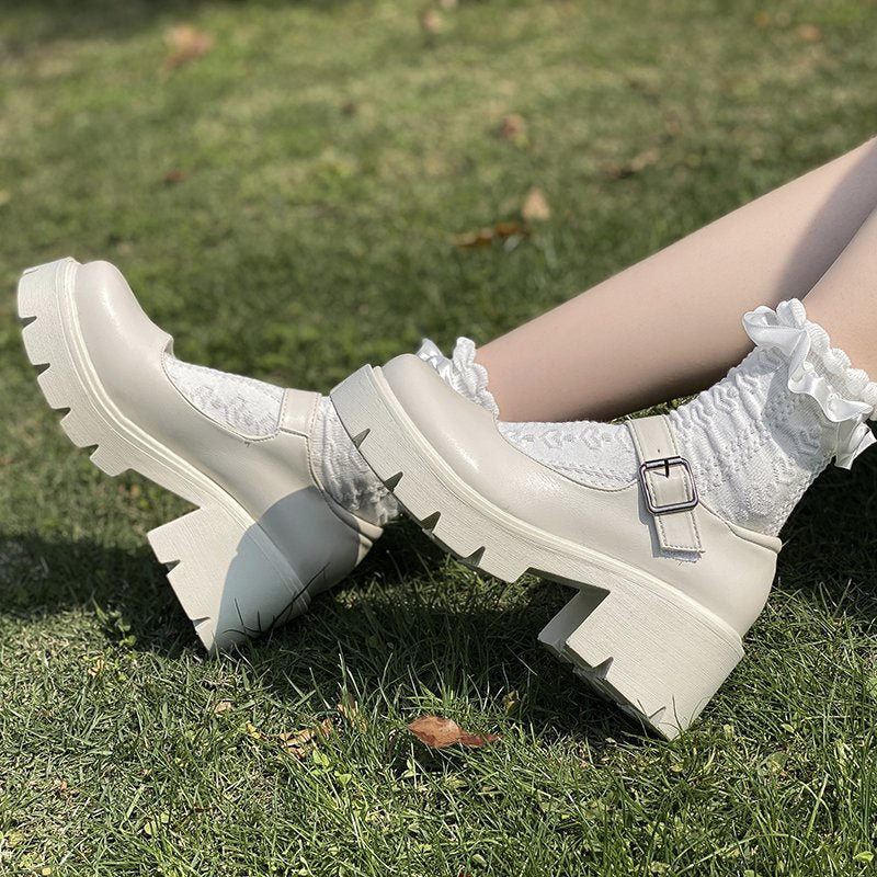 Llyge Women Shoes Japanese Style Lolita Shoes Women Vintage Soft High Heel Platform shoes College Student Mary Jane shoes white