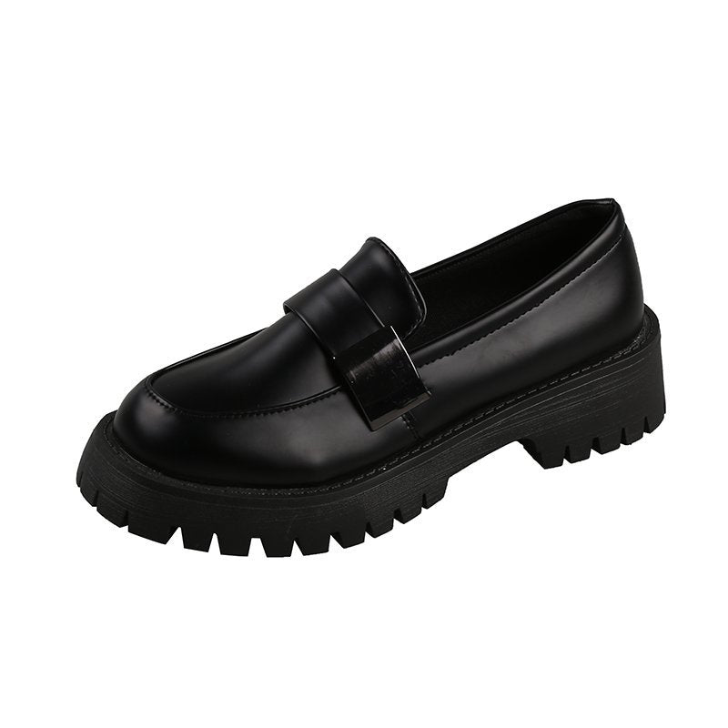 Llyge 2022 Casual Women Loafers Woman Solid Black PU Leather Zapatos De Mujer  Slip On Flats Round Toe Platform Shoes