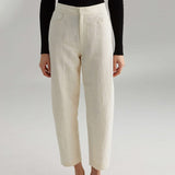LLYGE Women Pants Novara Ivory White Mixed  Black Cotton Linen For Women  High Waist Straight Tube Trousers
