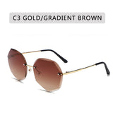 Llyge 2023 Fashion Tea Gradient Sunglasses Women Ocean Water Cut Trimmed Lens Metal Temples Sun Glasses Female UV400