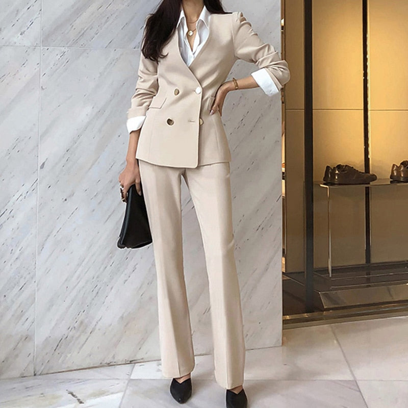 Spring Women Fashion Long Sleeve Blazer With Belt Pants Suit Set Office Lady Two Piece Sets Outfits