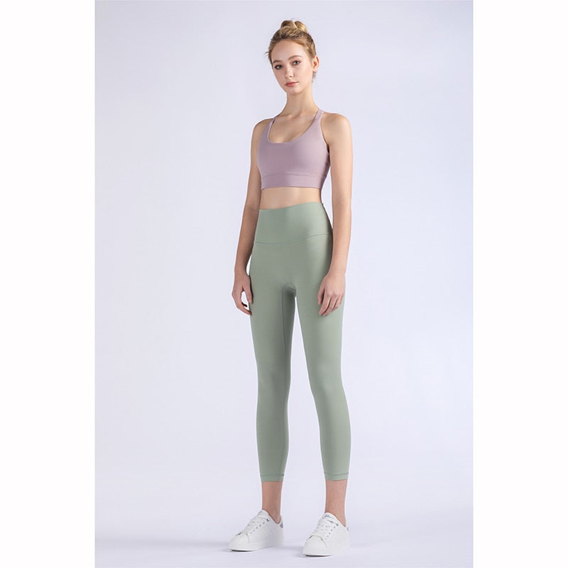 Llyge 2023 Hot Sale New Arrival Skin-Friendly Female Yoga Leggings Solid Color High Waist Outside Running Pants Calf-Length