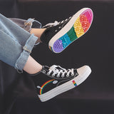 Llyge 2023 Canvas Shoes Women's Sneakers Fashion New Retro Rainbow Flat Comfortable High-top Shoes Women Vulcanized Shoes Zapatillas Mujer