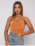 LLYGE Strapless Corsetry Crop Top Women Summer Ruched Draped Corset Top Summer  Camisole Tops Green Red Orange