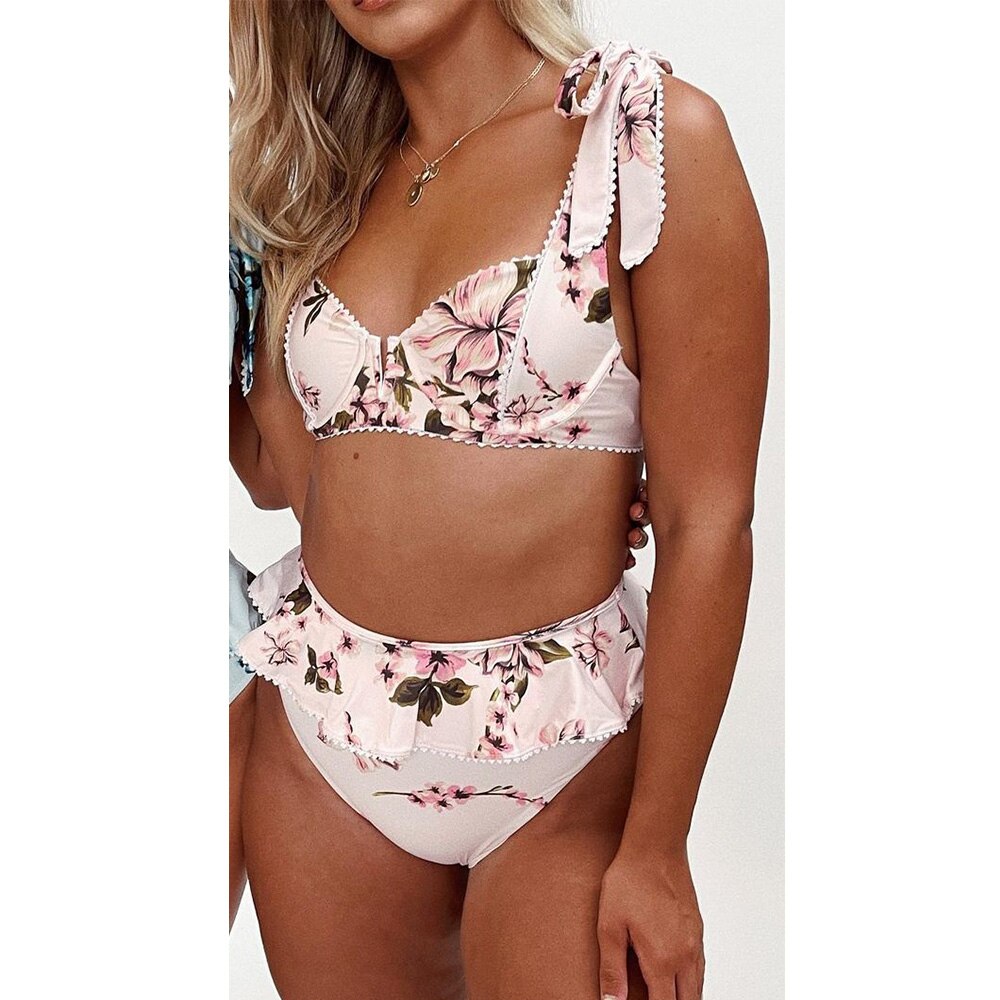 Llyge 2023 New  Bikini Set High Waist Print Floral Push Up Swimsuit Strappy Swimwear Women Bathing Suit Summer Beach Wear biquini