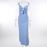 LLYGE Hollow Out High Split Summer Dress 2023 Sleeveless Bandage V-Neck Dresses For Women Elegant Fashion Party Vestidos