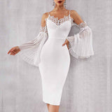 Graduation Gift LLYGE New White Lace Bandage Dresses Women 2023 Long Sleeve Celebrity Evening Party Dress Elegant Summer Club  Midi Dress