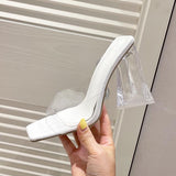 LLYGE 2023 Summer New  PVC Transparent Triangle High Heels Ladies Slippers Concise Square Toe Women Jelly Shoes Orange