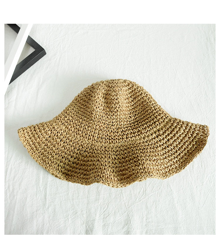 Simple girl Raffia Sun Hat Wide Brim Floppy Summer Hats For Women Beach Panama Straw Dome Bucket Hat Femme Shade Hat