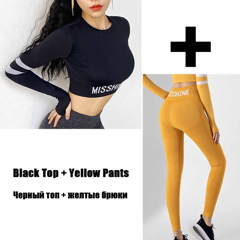 Llyge 2023 Yoga Set Women Sports Suit Wear Set Letter Fitness Clothing Booty Pants Leggings+Sport Crop Top Shirts Gym Sportswear