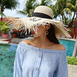 LLYGE New Style Ladies Oversized Straw Hat 18Cm Big Brim Sun Hat Embroidery Letters Wide Brim Beach Hat Women Travel Panama Cap