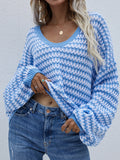 Llyge 2022 Graduation party  Women's Oversize Sweater Knitted Striped Autumn Winter V Neck Female Pullover Long Sleeve Warm Jumper Top for Woman Casual