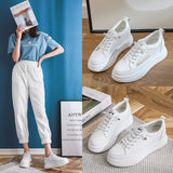 Llyge 2023 Fashion White Breathable Net Sneakers Women Low-Heel Flat Platform Ladies Lace-Up Fashion White Shoes Zapatos De Mujer Zapatos