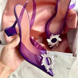 Llyge transparent sandals women summer 2023 new rhinestone  Baotou jelly banquet high heels Large size